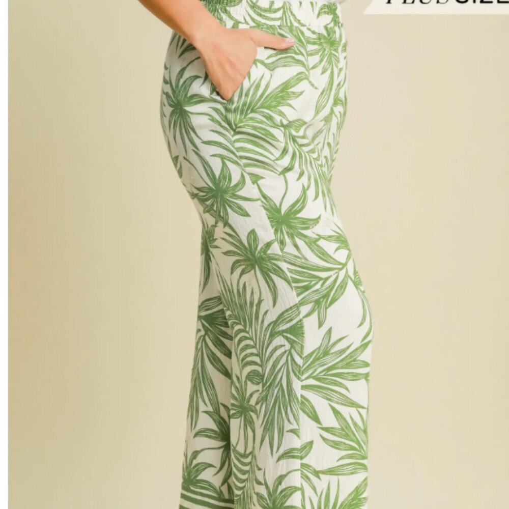 094.Tropical Breeze Button-Up Shirt & Print Wide Leg Pants 2pc SET - Picture 5 of 6